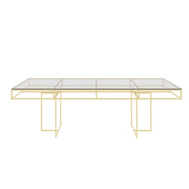 CORNELL gold rectangular table with clear glasstop