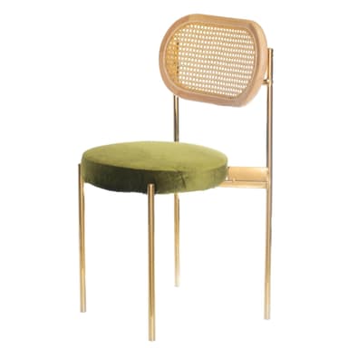 TEMPO chair gold with GREEN seat and RATTAN back