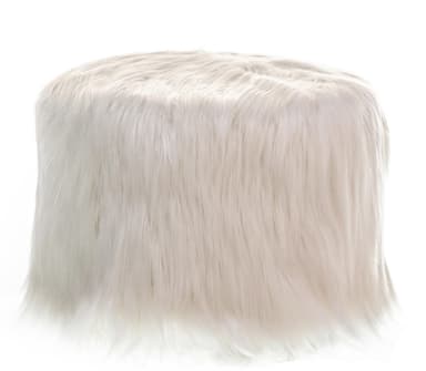 NORMAN white fur pouf small