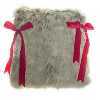 ROHO green fur cushion with red ribbon