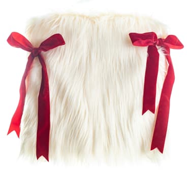 ROHO white fur cushion with red ribbon