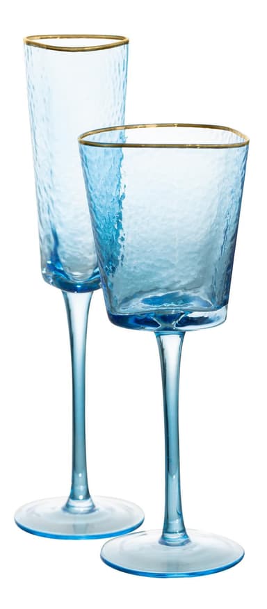 NEW! EVANS blue glass with gold rim, set of 2