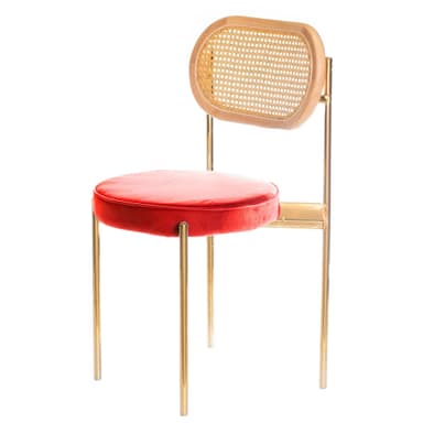 TEMPO chair gold with RED seat and RATTAN back
