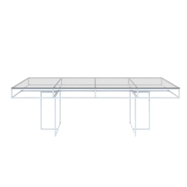 CORNELL white rectangular table with clear glasstop