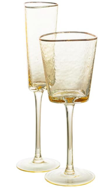 NEW! EVANS amber glass with gold rim, set of 2