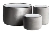 NORMAN TABLES, set of 3 round poufs with mirrored tops, ash-grey #362