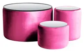 NORMAN TABLES, set of 3 round poufs with mirrored tops, barbie pink #942