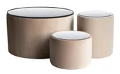 NORMAN TABLES, set of 3 round poufs with mirrored tops, beige #403