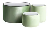 NORMAN TABLES, set of 3 round poufs with mirrored tops, fern #334/901
