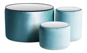 NORMAN TABLES, set of 3 round poufs with mirrored tops, ice blue #903/921