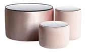 NORMAN TABLES, set of 3 round poufs with mirrored tops, ice pink #303