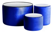 NORMAN TABLES, set of 3 round poufs with mirrored tops, royal blue #346