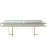Gold rectangular CORNELL table with white plastic shelve and clear glass top
