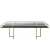 Gold rectangular CORNELL table with black plastic shelve and clear glass top