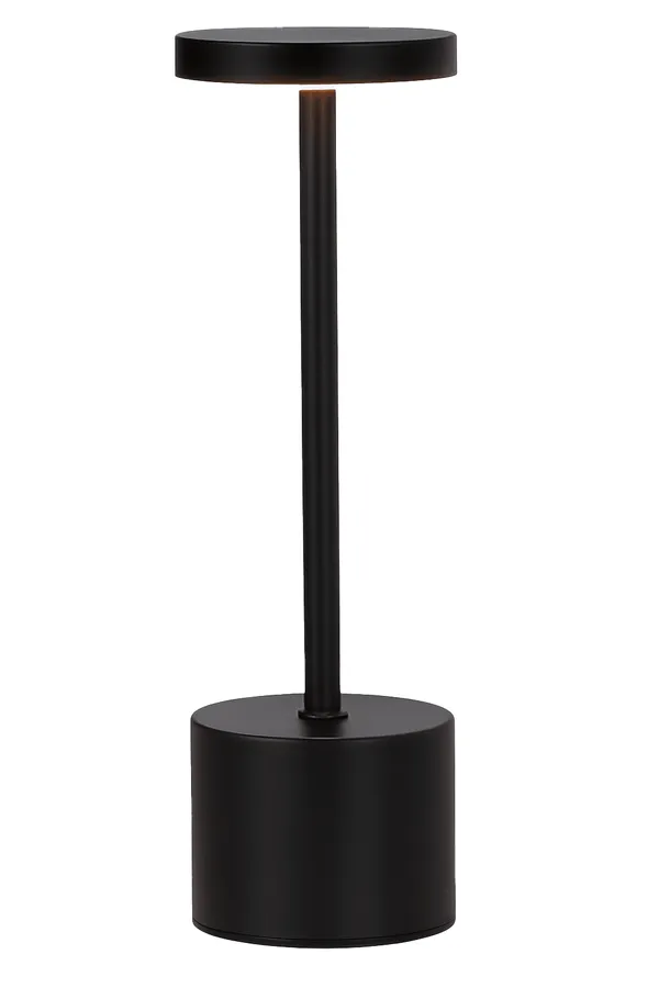 Black wireless LED lamp for rent on a white background — minimalist lighting for events, weddings, and restaurants