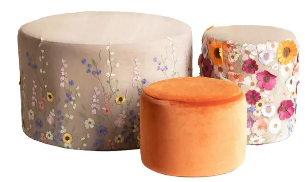 Round SCHOLL pouf – set of 3, embroidery #817