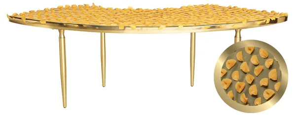 Gold serpentine table with a unique designer fantasy tabletop.