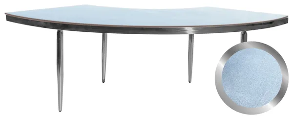 Silver serpentine table with a velvet tabletop in an elegant shade.