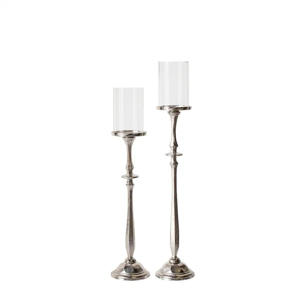 VESTRIS silver candleholders — polished set of two for elegant events.
