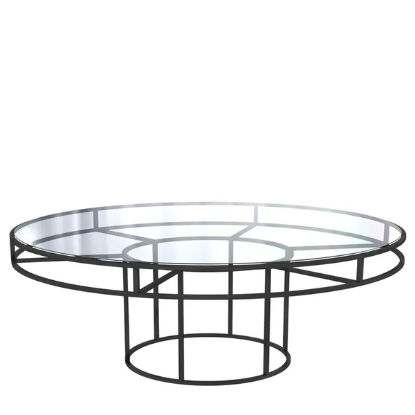 Black round CORNELL KIDS table with clear glasstop