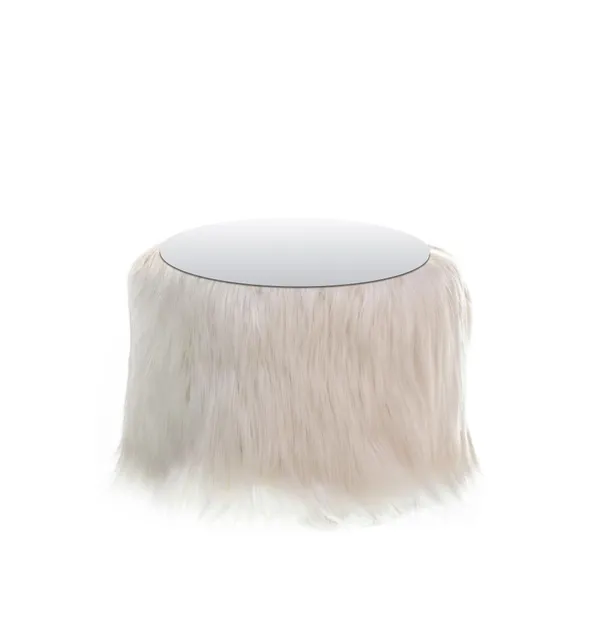 NORMAN FUR TABLE small with mirrored top, white fur #823