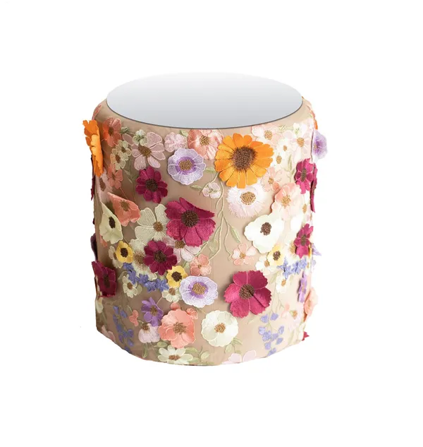 SCHOLL TABLE medium with mirrored top, embroidery #817