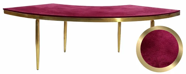 1 section gold GABLE serpentine table with BURGUNDIAN VELVET top #443