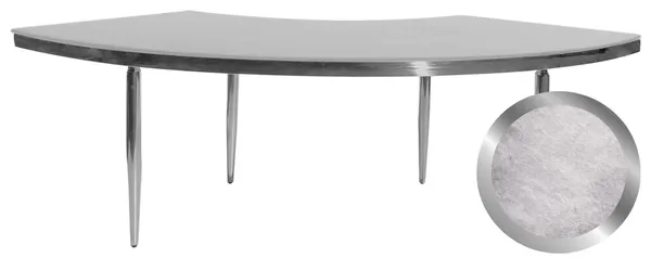 Silver serpentine table with a soft velvet tabletop and elegant slim legs.