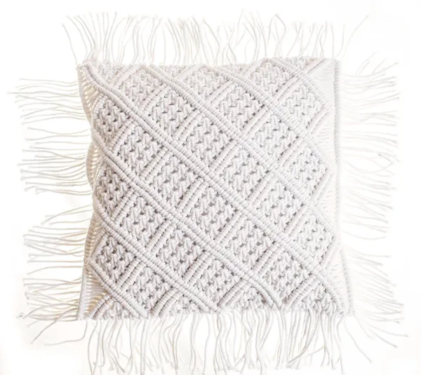 GOLDONI cotton macrame cushion — textured weaving and artisan quality, perfect for natural boho setups.