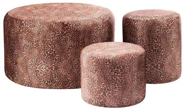 Set of 3 round NORMAN pouf, leopard print #343