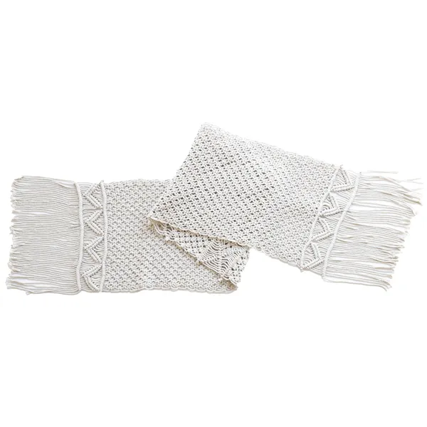 GESTURE boho runner — handcrafted cotton table runner with fine weave and decorative fringes.