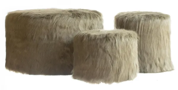 Round NORMAN FUR pouf – set of 3, green fur #824