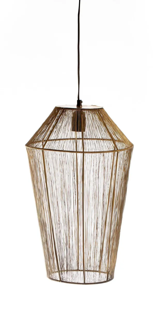 STILLER gold wire lampshade — elegant metallic pendant for refined event lighting.