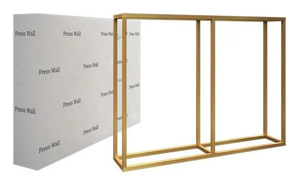 Press wall rental in Dubai — includes black banner and metal frame. Custom-printed banners available on request.