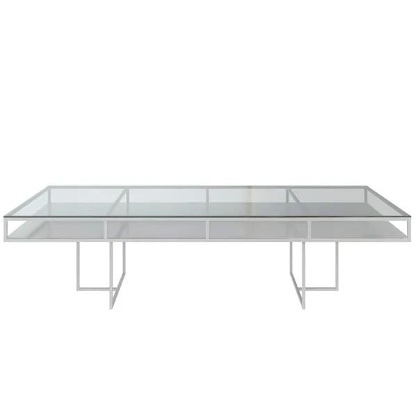 White rectangular CORNELL KIDS table with white plastic shelve and clear glass top