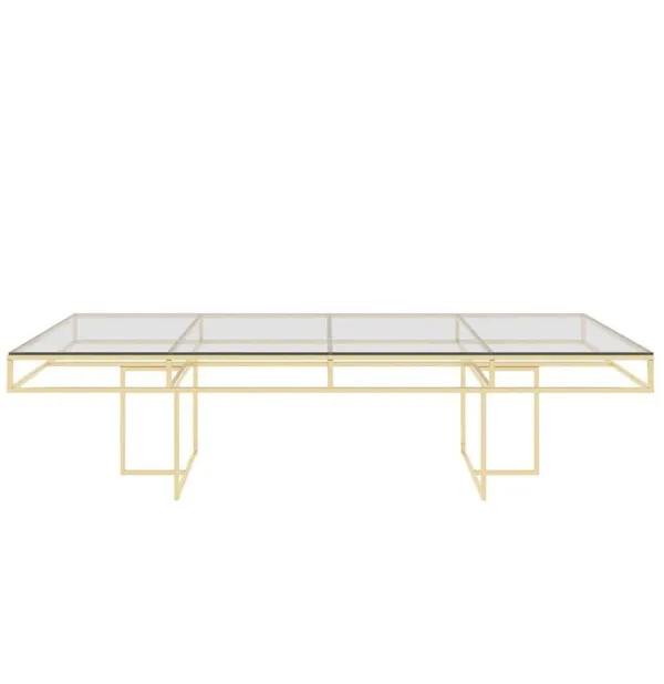 Gold rectangular CORNELL KIDS table with clear glasstop