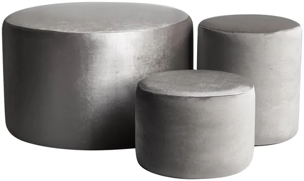 Set of 3 round NORMAN pouf, ash-grey #344