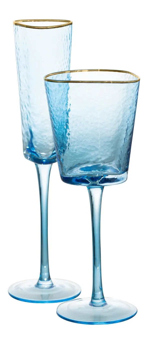 Blue EVANS glass with gold rim, set of 2