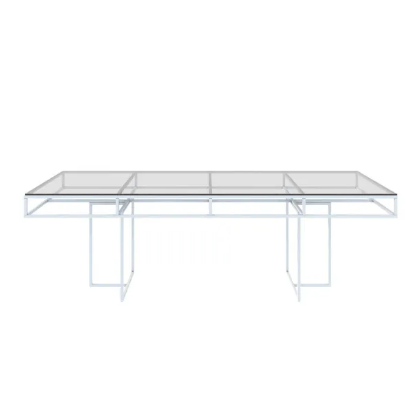 White rectangular CORNELL table with clear glasstop