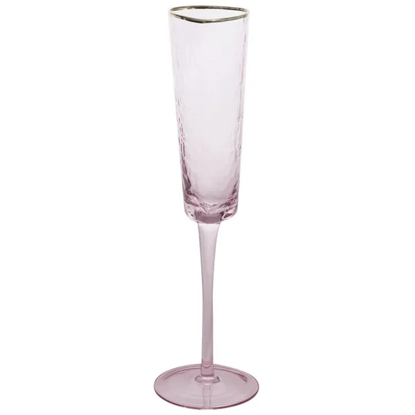 Pink EVANS flute glass with gold rim