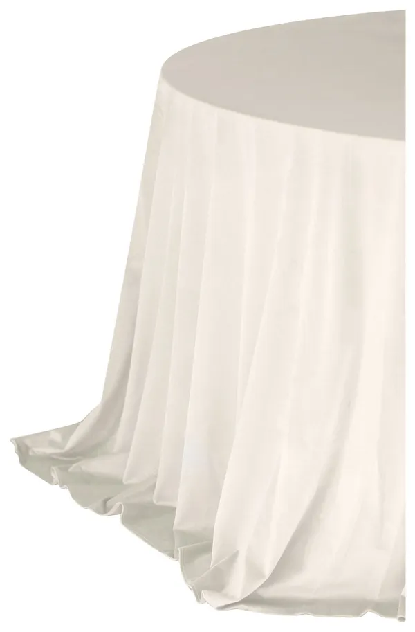 Ivory LARGO round tablecloth — premium matte fabric with elegant drape, available in large quantities for events up to 2000 guests.