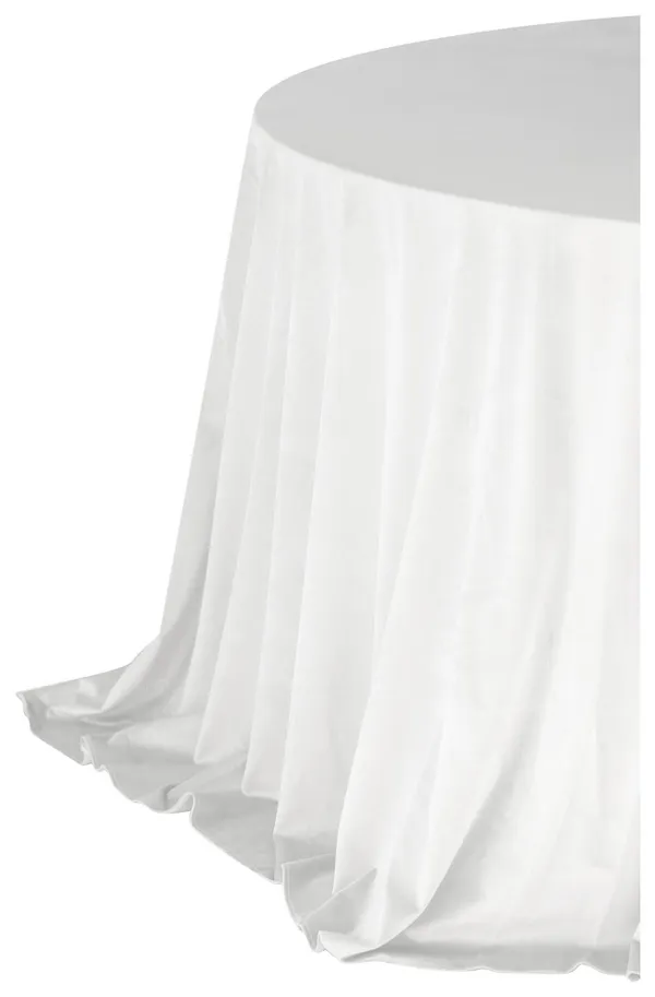 White LARGO round tablecloth — classic matte finish, ideal for grand events and available in 200-piece stock.