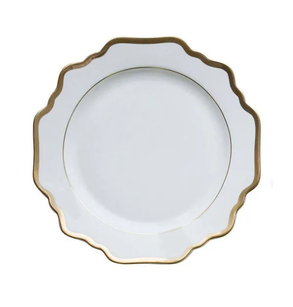 White ALLEN 21 cm bone china appetizer plate with elegant gold rim | Go Rent