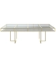 Gold rectangular CORNELL table with white plastic shelf and clear glass top