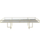 Gold rectangular CORNELL KIDS table with white plastic shelf and clear glass top